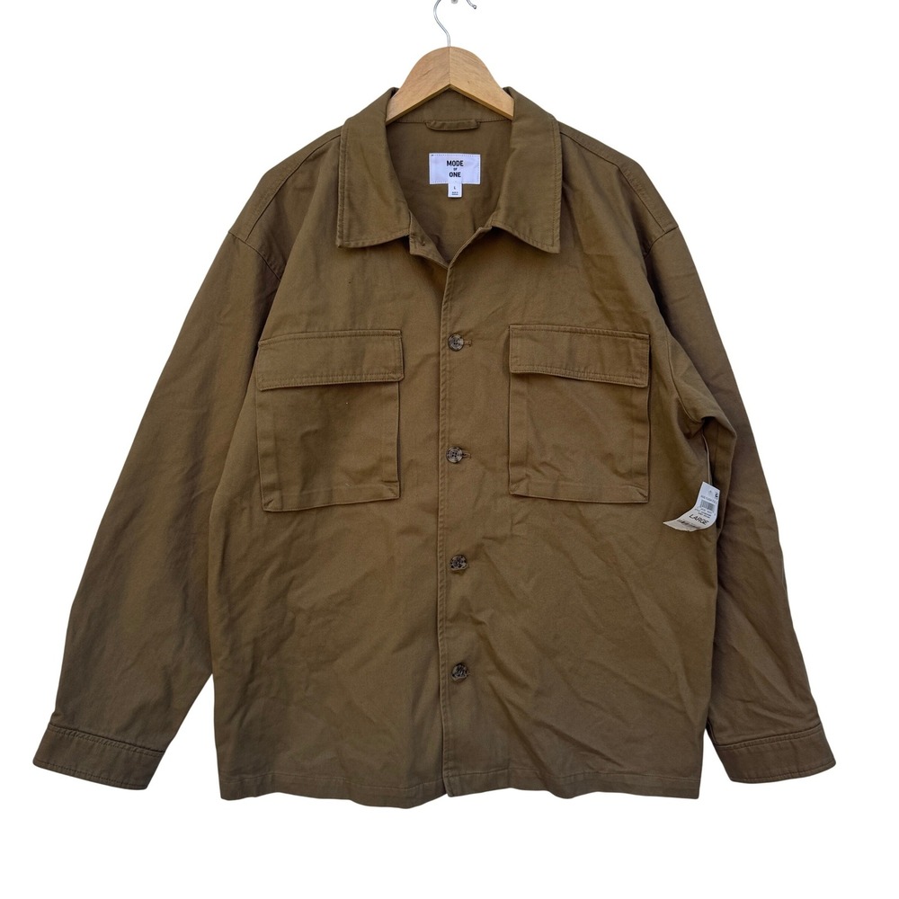 Mode of One Mens Relaxed Fit Utility Shirt Jacket Army‎ Brown Cotton Large NEW